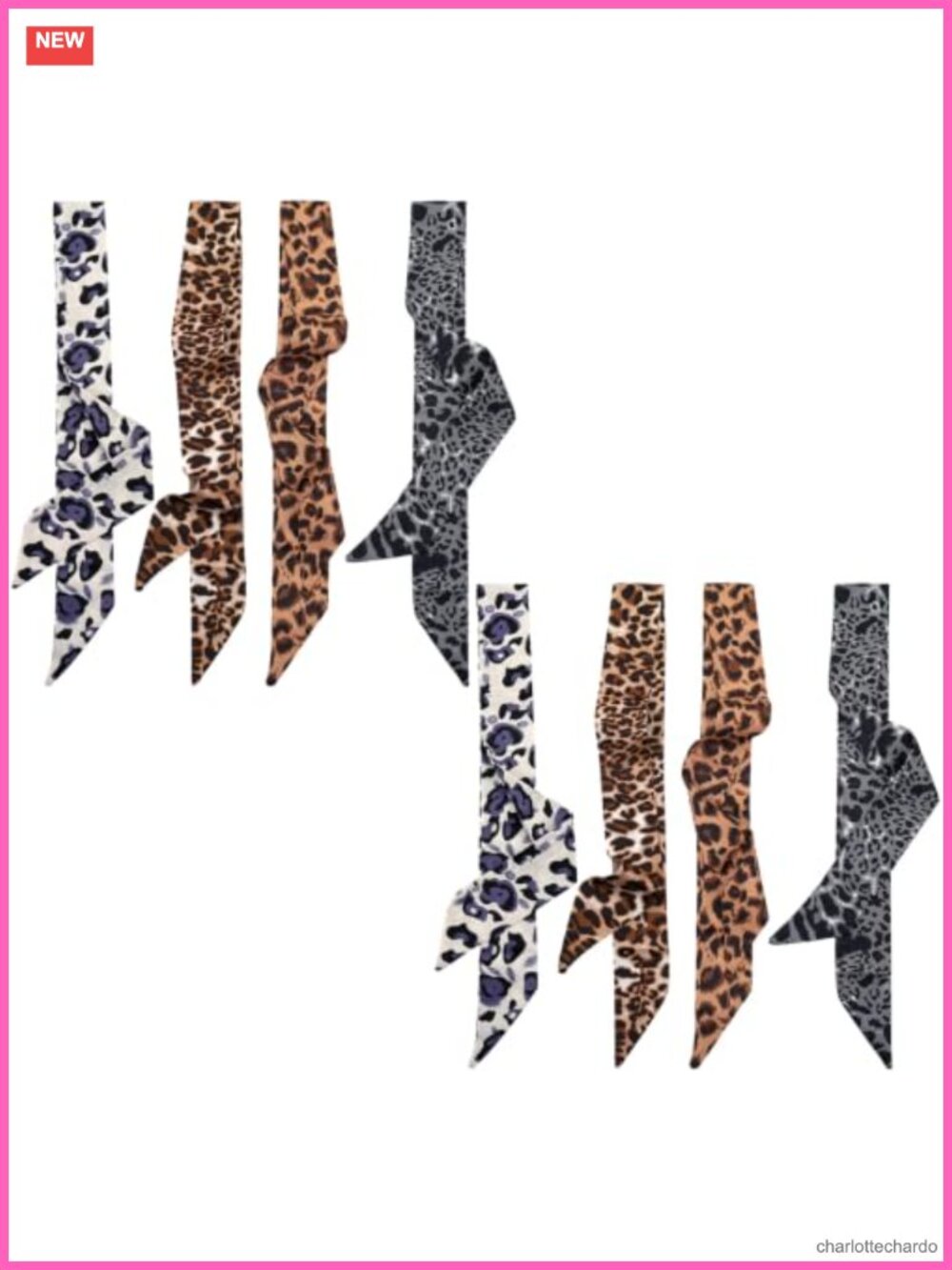8 Pc Silk Satin Purse Scarf Set Skinny Animal Print Hair Neck Wrap